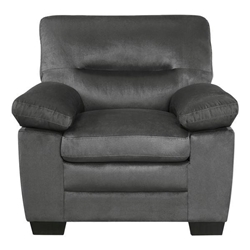 Soren Accent Chair with Solid Wood Frame - Dark Gray Fabric Upholstery - Faux Wood Finish Feet 