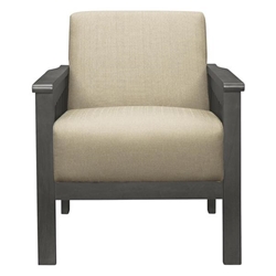 Kensington Accent Chair with Solid Rubberwood Frame - Light Brown Textured Fabric - Antique Gray Finish Frame 