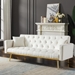 Kilmarnock 73" Convertible Futon Sofa Bed - Cream White Velvet - Gold Metal Legs - CAB3184