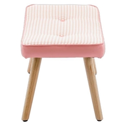 Harlowe Wooden Step Ottoman - Pink Linen Fabric 