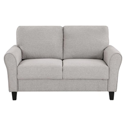 Fravona Loveseat with Solid Wood Frame - Desert Sand Textured Fabric Upholstery - Faux Wood Finish Feet 