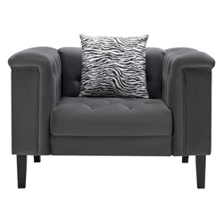 Philomela 44" Dark Gray Velvet Tufted Chair With 1 Accent Pillow - Dark Gray Velvet 