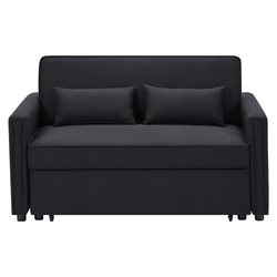 Kallumia Modern Linen Convertible Loveseat Sleeper Sofa with Adjustable Backrest - 2 Seater Sofa With Pull-Out Bed - 2 Lumbar Pillows - Black Polyester Fabric 