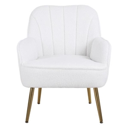 Zouch Accent Chair - Off White Teddy Fabric - Golden Legs 