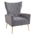 Fitzgerald Modern Accent Chair with Ottoman - Grey Velvet - Iron Legs