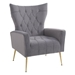 Fitzgerald Modern Accent Chair with Ottoman - Grey Velvet - Iron Legs - CAB3259