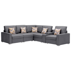 Ripley 106" Sectional Sofa with Console Table - Gray Linen Fabric - Interchangeable Legs 