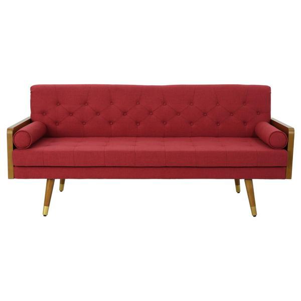 Solarion Mid Century Modern Tufted Fabric Sofa - Red 