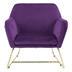 Zandara 29.5" Purple Velvet Accent Chair with Metal Base - Modern Gold Finish Legs