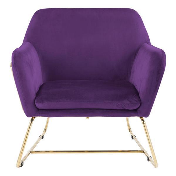 Zandara 29.5" Purple Velvet Accent Chair with Metal Base - Modern Gold Finish Legs 