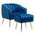 Sagebury Velvet Accent Chair with Ottoman - Blue - Golden Legs