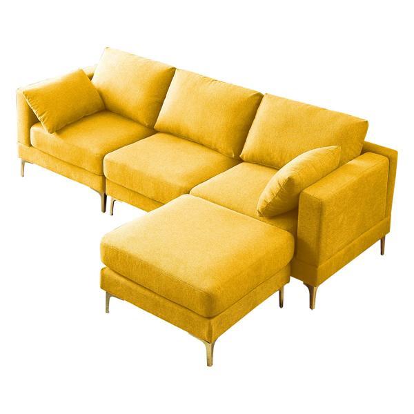 Gilded 92" Sectional Sofa - Modern Leisure L Shape - Yellow - Gold Metal Legs 