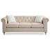 Aurora Loveseat with Faux Jeweled Tufted Design - Beige Velvet - Hand Painted Wood Legs