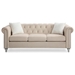 Aurora Loveseat with Faux Jeweled Tufted Design - Beige Velvet - Hand Painted Wood Legs - CAB3327