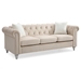 Aurora Loveseat with Faux Jeweled Tufted Design - Beige Velvet - Hand Painted Wood Legs - CAB3327