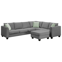 Ridgecrest 112 Sectional Sofa - Grey Fabric - Solid Wood Frame 