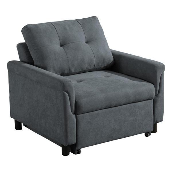 Jasm 35" Dark Gray Woven Convertible Armchair - Dark Gray Fabric - Plastic Legs 