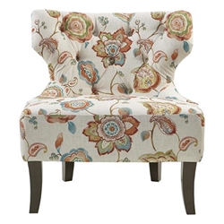 Evorin Accent Chair - Orange Multi Floral Fabric - Dark Coffee Finish Legs 