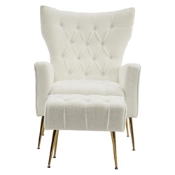 Jardinique Accent Chair with Ottoman - White Teddy Fabric - Iron Legs 