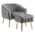 Sagebury Velvet Accent Chair with Ottoman - Grey - Golden Legs