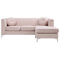 Vynkor 75" Delray Sofa Chaise - Pink Velvet - Heavy Duty Chrome Legs 