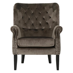 Hartley Club Chair - Grey Velvet - Dark Brown Finish Legs 