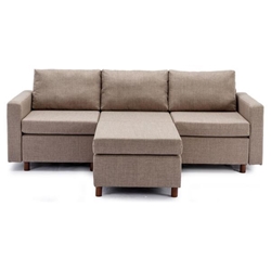 Davenport 86" Sectional Sofa with 1 Ottoman - Brown Linen Fabric - Rubberwood Frame 