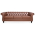 Eldridge 84" Chesterfield Three Seater Sofa - Brown Polyurethane Fabric - Birch Legs