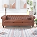 Eldridge 84" Chesterfield Three Seater Sofa - Brown Polyurethane Fabric - Birch Legs - CAB3401