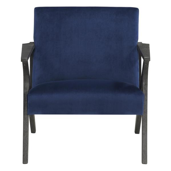 Ravenstoke Accent Chair with Solid Rubberwood Frame - Navy Velvet Fabric - Antique Gray Finish Frame 