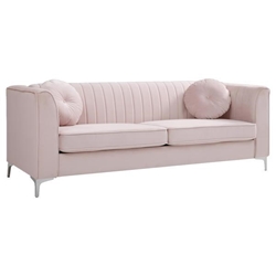 Sagia 87" Sofa - Pink Velvet - Heavy Duty Chrome Legs 