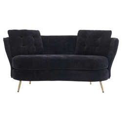 Soranda 64" Loveseat - Black Polyester Fabric - Golden Metal Legs 