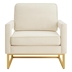 Lyriq Accent Chair with Gold Metal Base - Cream Velvet - Open Armrests