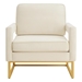 Lyriq Accent Chair with Gold Metal Base - Cream Velvet - Open Armrests - CAB3423