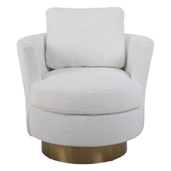 Ethereal Accent Chair - White Faux Fur - Swivel Barrel - Gold Stainless Steel Base 