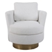 Ethereal Accent Chair - White Faux Fur - Swivel Barrel - Gold Stainless Steel Base - CAB3428