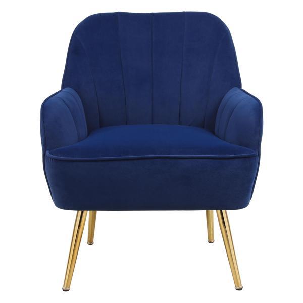 Lanchester Mid-Century Modern Accent Chair - Navy Velvet - Golden Iron Legs 