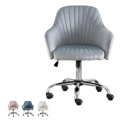 Solarae Accent Chair - Light Gray Velvet - Stainless Steel Legs 