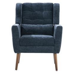 Tallulah Accent Chair - Dark Blue Chenille - Light Brown Rubberwood Legs 