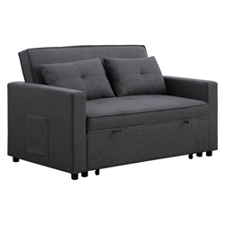 Sorrentea 56" Dark Gray Linen Convertible Sleeper Loveseat with Side Pocket - Dark Gray Linen Fabric 