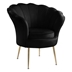 Astrid 34" Black Velvet Scalloped Back Barrel Accent Chair with Metal Legs