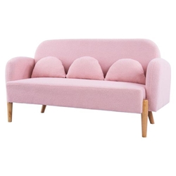 Magnolia 59" Teddy Velvet Pink Two-Seater Loveseat with Three Lumbar Pillows - Gray Beige Fabric - Metal Legs 