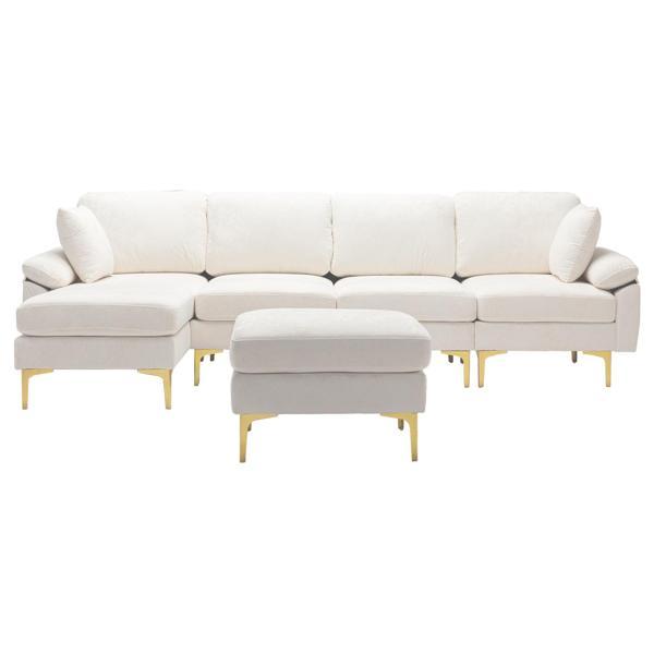 Kingsburg 114" Accent Sofa - White Polyester Fabric - Solid Wood Frame 