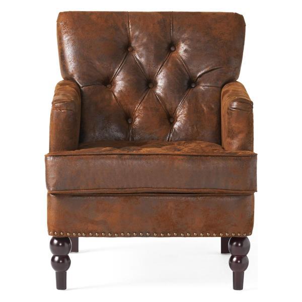 Ridgeview Accent Chair - Harrison Tufted Club - Brown Microfiber - Birch Wood Legs 