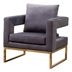 Kalendia Accent Arm Chair - Gray Velvet - Gold-Tone Metal Frame