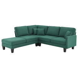 Sutton Ridge 90" Sectional Sofa with Chaise Lounge - Green Terrycloth - Solid Wood Frame 