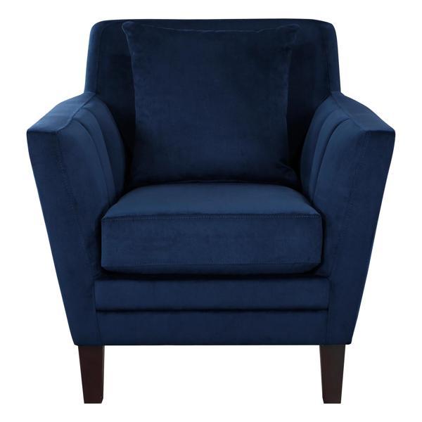 Nordlys Accent Chair - Navy Blue Velvet Upholstery - Solid Wood Frame - Dark Brown Finish Legs 