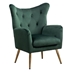 Elegancio Accent Chair - Velvet Button-Tufted Wing Back - Green - Gold Metal Legs