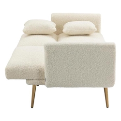 Casa Vita 65" Loveseat - White Teddy Velvet Fabric - Rose Golden Metal Feet 