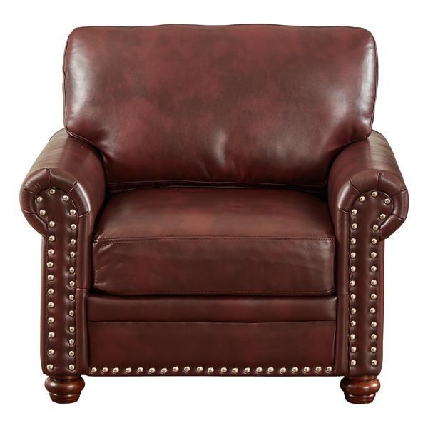 Morton Living Room Sofa Single Seat Chair with Wood Leg - Burgundy Faux Leather 